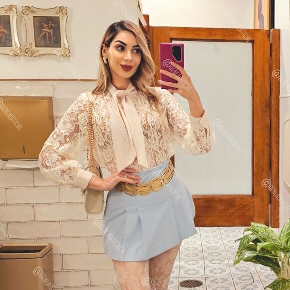 ZARA LACE SHIRT WITH TIED DETAIL - Picture 2 of 10